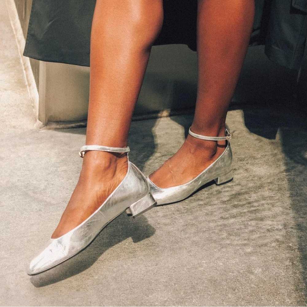 Margaux Daphne Silver Ankle Strap Flats
